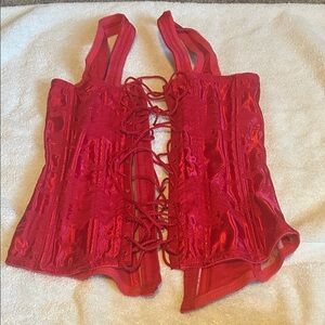 Red Lace-Up Satin Corset Top